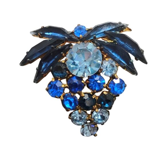None Jewelry - Vintage Blue Rhinestone Grape Cluster Brooch Austrian Crystal 1 1/2"